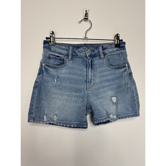 Art Class Girls Large Distressed Mid-Rise Shortie Denim Shorts Medium Blue Wash - Picture 1 of 7